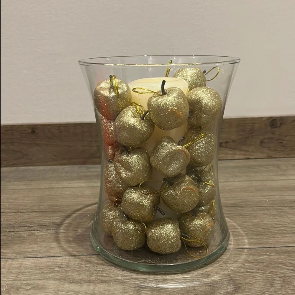 Gold Glitter Apple Candle Holder